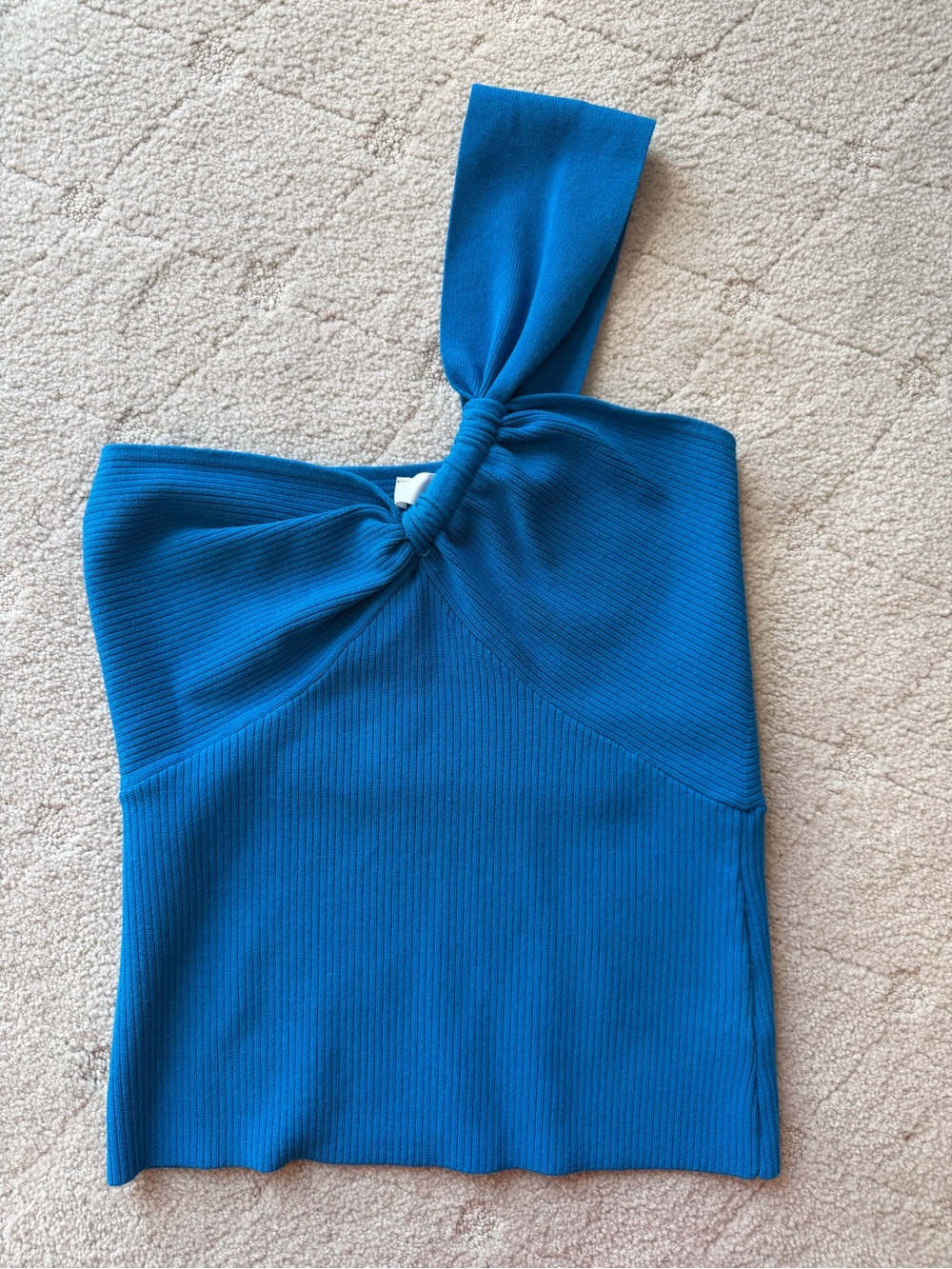 New ASTr the label Blue One-Shoulder Ribbed Tank Brie sweater top  sz L - Picture 9 of 9